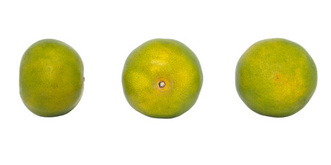 Mandarin orange isolated on white background. Top view, side view and bottom view of Mandarin oranges for food advertising design. Tropical fruits collection.