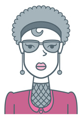 Classic girl. Stylized avatar of an attractive young woman, colored with gray and pink tones.