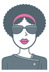 Girl with afro hair. Stylized avatar of an attractive young girl, colored with gray and pink tones.