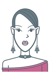 Girl with earrings. Stylized avatar of an attractive young girl, colored with gray and pink tones.