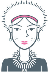 Girl with freckles. Stylized avatar of an attractive young girl, colored with gray and pink tones.