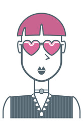 Girl with hearts glasses. Stylized avatar of an attractive young girl, colored with gray and pink tones.