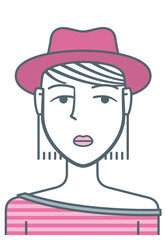 Girl with hat. Stylized avatar of an attractive young girl, colored with gray and pink tones.
