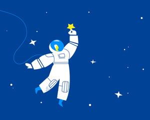 Un astronauta nello spazio che tiene una stella - obrazy, fototapety, plakaty