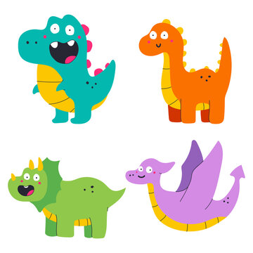 Funny dinosaurs vector cartoon set isolated on a white background.