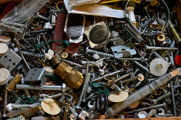 old box ful of metal nails screws and other