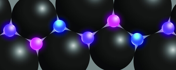 Trendy banner. Shiny black and color 3D spheres. Vector EPS10