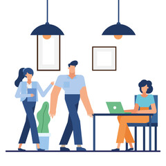 women man and desk in the office vector design