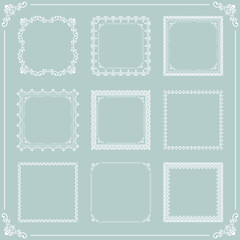Vintage set of vector elements. White square elements for decoration and design frames, cards, menus, backgrounds and monograms. Classic patterns. Set of vintage patterns