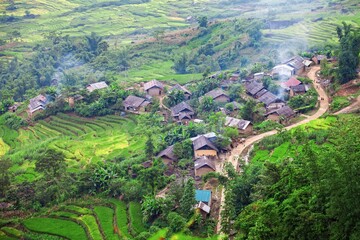 Rice fields on terraced of Mu Cang Chai, YenBai, Vietnam. Rice fields prepare the harvest at...
