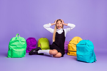 Portrait of her she nice attractive pretty cheerful amazed long-haired girl sitting among colorful...