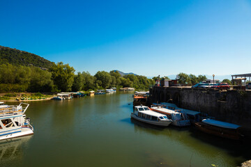 Naklejka premium Marina and port with pleasure boats along an artificial canal, river
