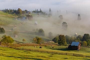 Fototapeta premium Early fall landscape in the beautiful Romanian villages