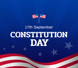 Constitution Day banner design with national flag elements on blue background. September 17th Citizenship Day in United States