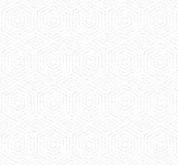 Geometric repeating vector ornament with hexagonal dotted elements. Geometric modern light ornament. Seamless abstract modern pattern