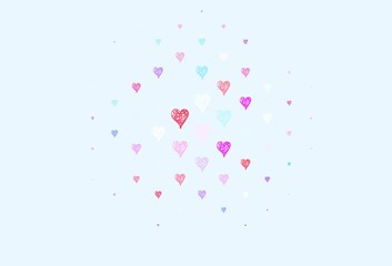 Light Blue, Red vector pattern with colorful hearts.