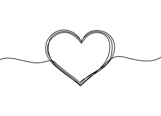 Heart in line style. Sketch of love with heart. Drawing for valentine day. Hand drawn shape for wedding. Doodle symbol. Outline card. Minimalist art. Continuous graphic tattoo. Design icon. Vector