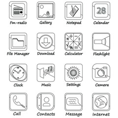 Icons for smartphone apps. Everyday mobile device gadgets