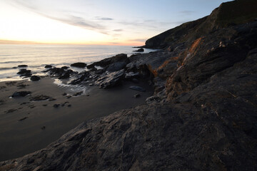 Tregardock Beach Cornwall at sunset