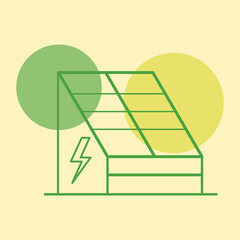 Solar power and solar battery station green flat icon vector template for ecology and electricity recycle, biofuel.
