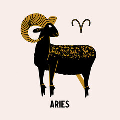Aries zodiac sign. Horoscope and astrology. Vector illustration in a flat style.
