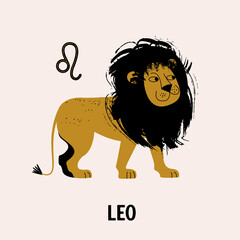 Sign of the zodiac Leo. Constellation of Leo. Vector illustration in flat style.