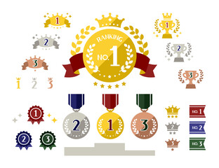 simple cute icons combo of ranking / gold, silver, bronze medals - obrazy, fototapety, plakaty