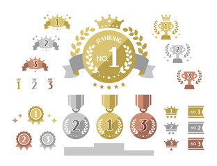 simple cute icons combo of ranking / gold, silver, bronze medals - obrazy, fototapety, plakaty