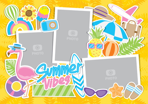 Cute summer elements vector set for scrapbook or collage art.