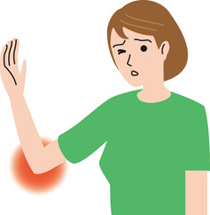 肘の痛みを感じているミドルエイジの女性