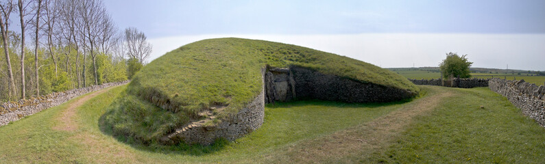 Belas Knap is a neolithic, chambered long barrow situated on Cleeve Hill, near Cheltenham and Winchcombe, in Gloucestershire, England.