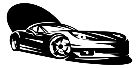Black sportcar. Element for design. Monochrome vector illustration