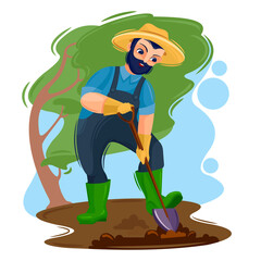 Cartoon Color Character Person Male and Agricultural Workers Concept. Vector