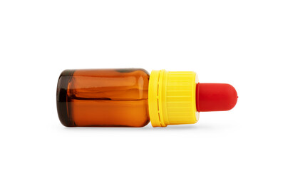 Old fashioned drug bottle with label, isolated, clipping path.