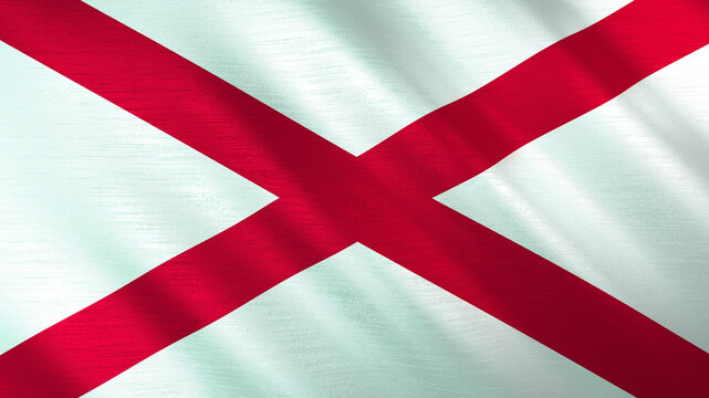The flag of Alabama. Shining silk flag of Alabama. High quality render. 3D illustration
