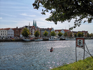 View over the river Trave in Luebeck
