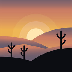 cactus at mountain silhouette vector design