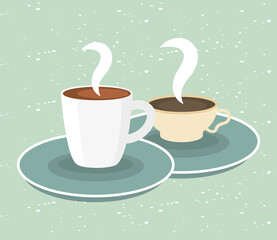 coffee cups on green background vector design