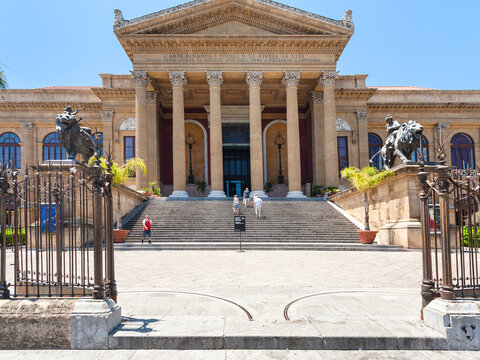 PALERMO, ITALY - JUNE 24, 2011: entrance of Teatro Massimo Vittorio Emanuele. It is the biggest in Italy opera house and opera company located on the Piazza Verdi in Palermo