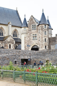 ANGERS, FRANCE - JULY 28, 2014: inner yard of Angers Castle, France. Chateau d'Angers was founded in the 9th century by Counts of Anjou, was expanded to current size in 13th century