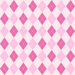Argyle seamless pattern in pink colors. Fabric texture background with rhombuses, staggered. Argilla vector classic ornament. Children's background for design, pattern for fabric, wallpaper.