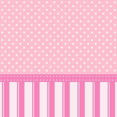 Delicate shades in pink pastel pastels. Stripes and circles on a light pink background. Background for children's design, pattern for fabric, wallpaper. Baby birthday card. Place for text