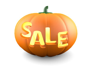 Pumpkin with the words SALE. Isolated on white background.