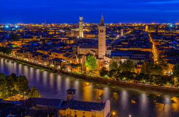 Fototapeta na wymiar Sunset aerial view of Verona, Italy. Skyline of Verona.