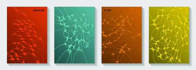 Scientific vector covers with molecular structure or nervous system cells. Smooth curve lines net backgrounds. Delicate notebook vector layouts. Microbiology science covers.