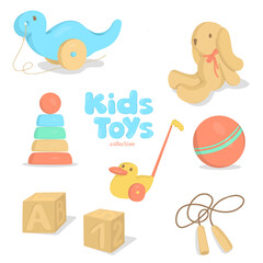 Set with children's toys. Colorful vector illustrations.