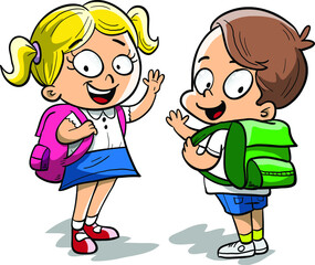 Little boy and girl going to school