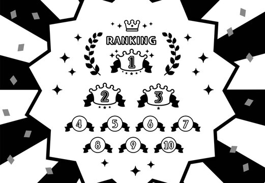 simple pop icons set of ranking top3 / black and white