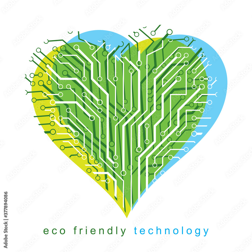 Poster vector illustration of heart created with wireframe and lines connected. environment protection meta
