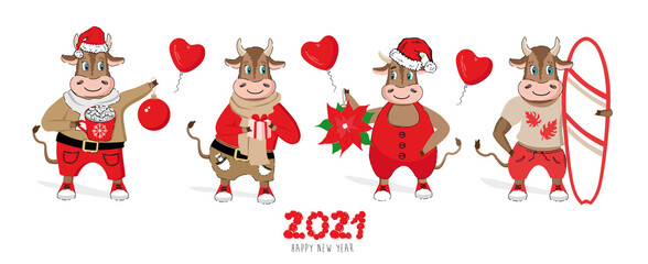 Year of the bull 2021. New year illustration. Vector.